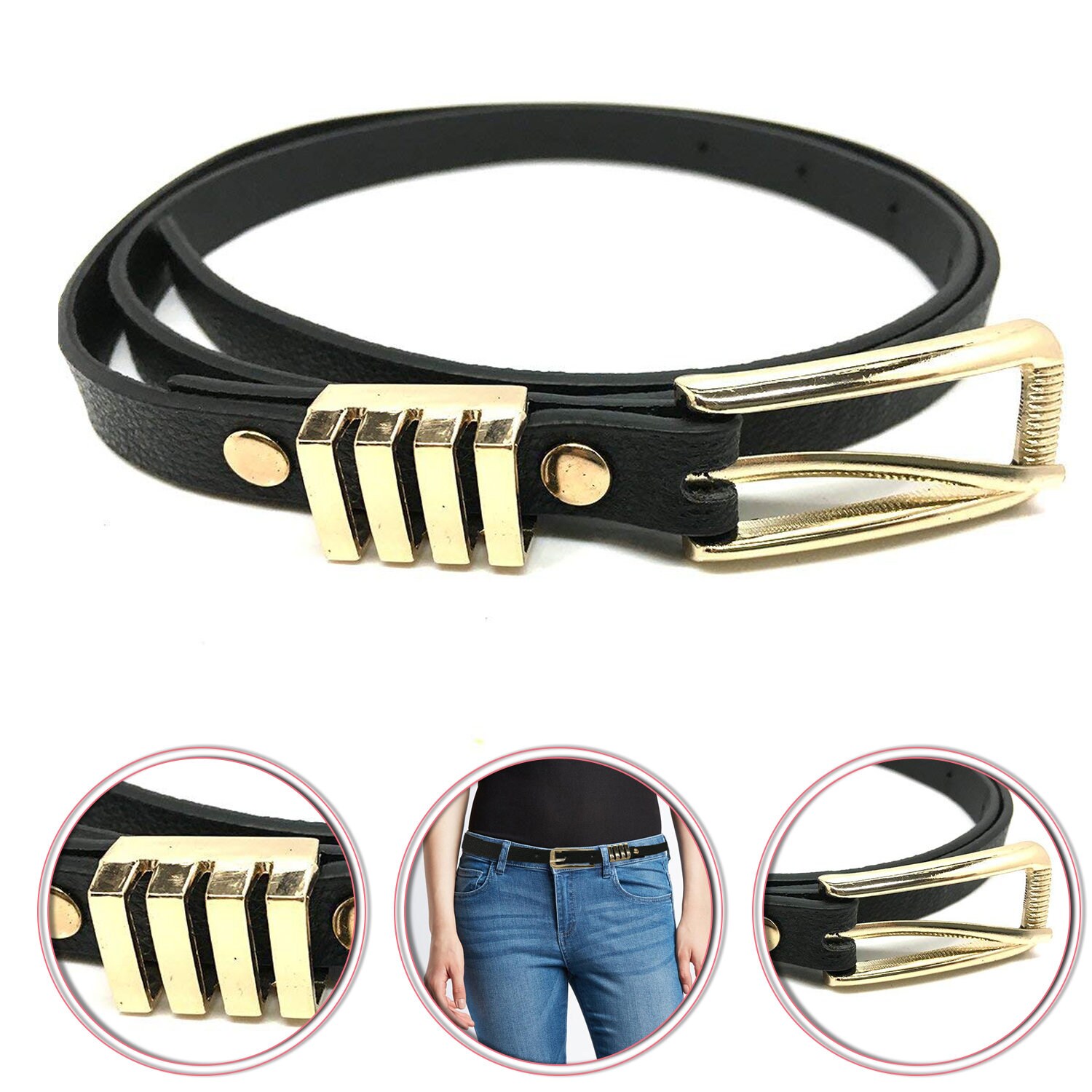 12mm Wide Women's Black Belt with Gold Buckle Frame Etsy