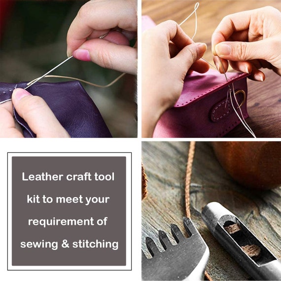 Leather Craft Hand Tool Kit, Leather Sewing Tools, Sewing Stitching Carving  Work Saddle, Leather Hand Stitching Kit for Sewing Kit for Men 