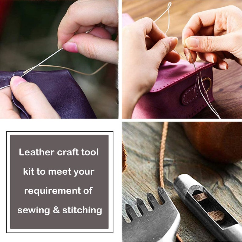 Leather Craft Hand Tool Kit, Leather Sewing Tools, Sewing Stitching Carving Work Saddle, Leather Hand Stitching Kit for Sewing Kit For Men image 2