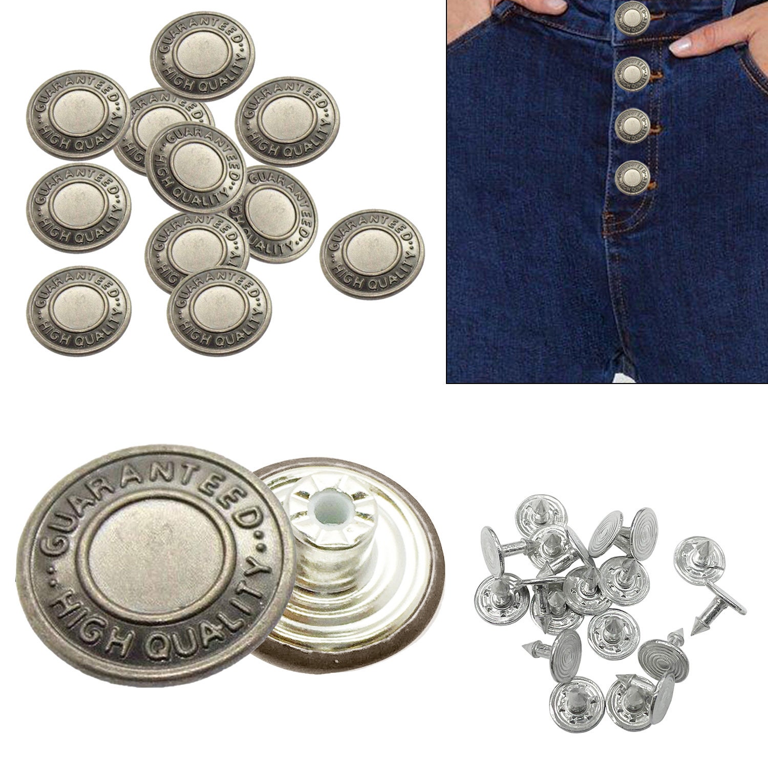 10PCS Jeans Buttons Replacement 17mm No Sewing Metal Button Repair