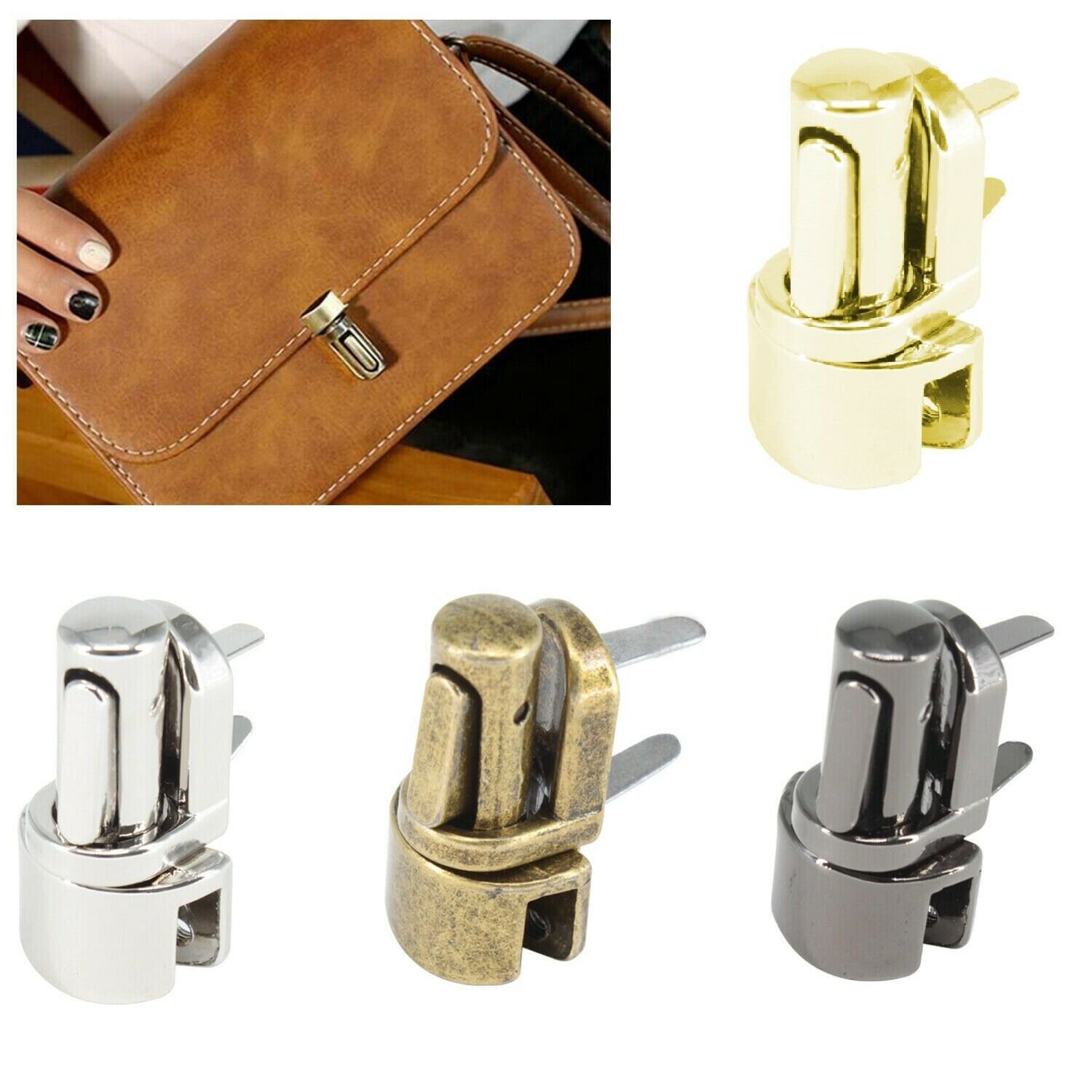 2Pcs DIY Bag Closure Catch Tuck Lock Clasp Fasteners for Leather Craft Metal Silver Round