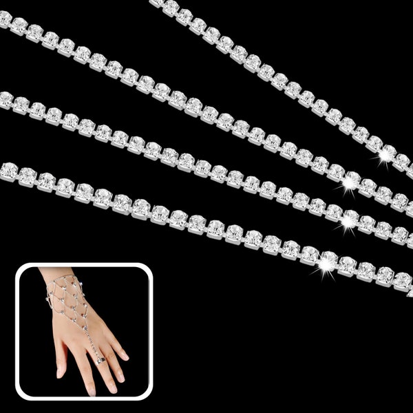 10 meter sprankelend helder kristal diamante strass zilveren touw ketting versiering ketting bezaaid met sieraad kant voor het maken van