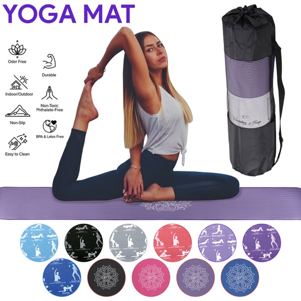 Non-Slip Yoga Mat Pilates Mat NBR Exercise Mat Thick Foam Fitness Mat Non-Slip Workout Mat With Carry Bag Home Gym Floor Training Mat