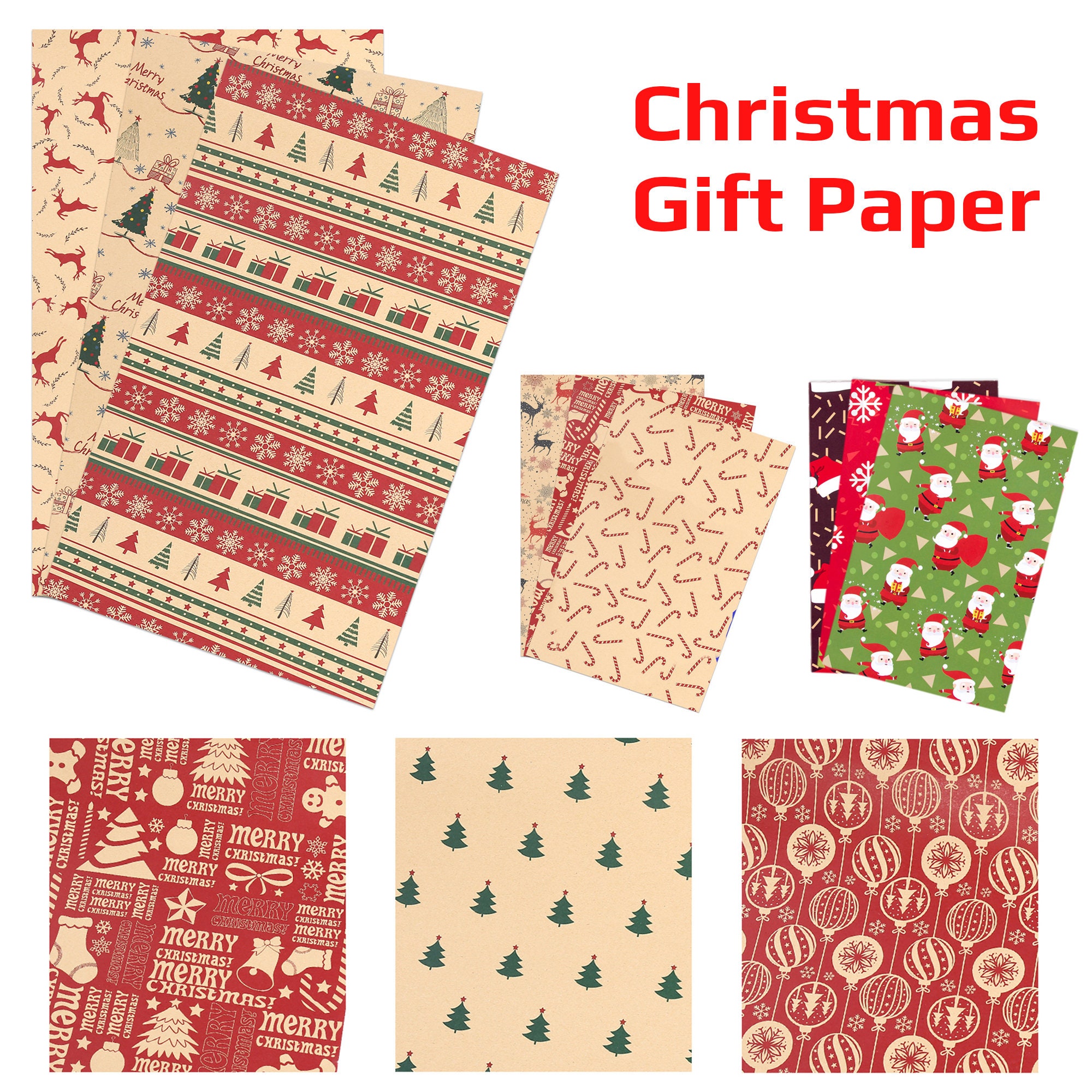 Christmas Gift Wrapping Paper, Made from Recycled Kraft Paper, 6 Pack  70X50CM Folded Sheets