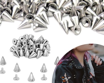 Silver Screwback Spike Cone Studs for Leather Crafts, Decorative Fashion Accessories, Clothing, Bags, Punk and Goth Accessory