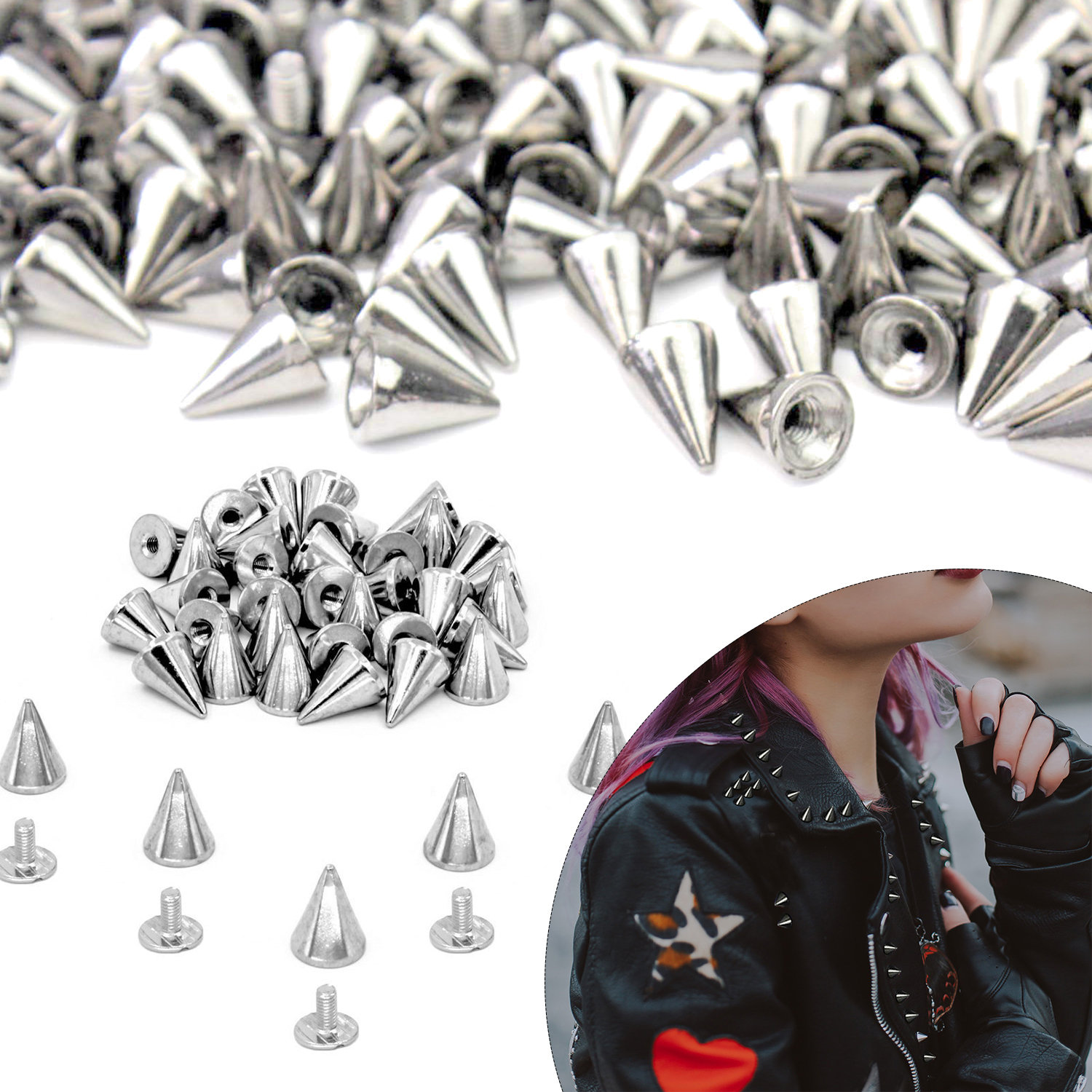 Screw Back Stud Rivets Spike Cone Silver Punk Studs Rivets Punk