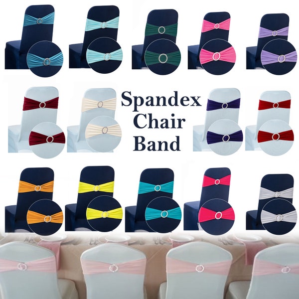 100pcs Spandex Elastic Stretchy Chair Bands With Buckle Slider Sashes Wedding Banquet Party Event Decoration Chair Bows Ties