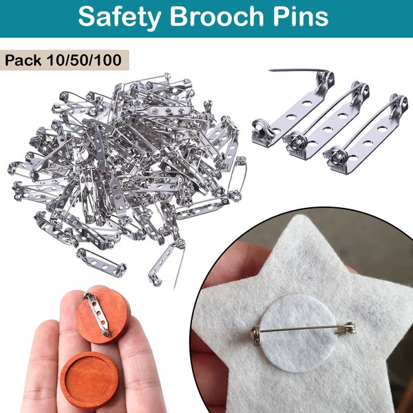 25mm Silver Brooch Pin Backs Brooch Backs Blanks Safety Clasps Pins Fasteners Craft Jewelry Making Findings DIY Arts and Crafts 10/50/100pcs