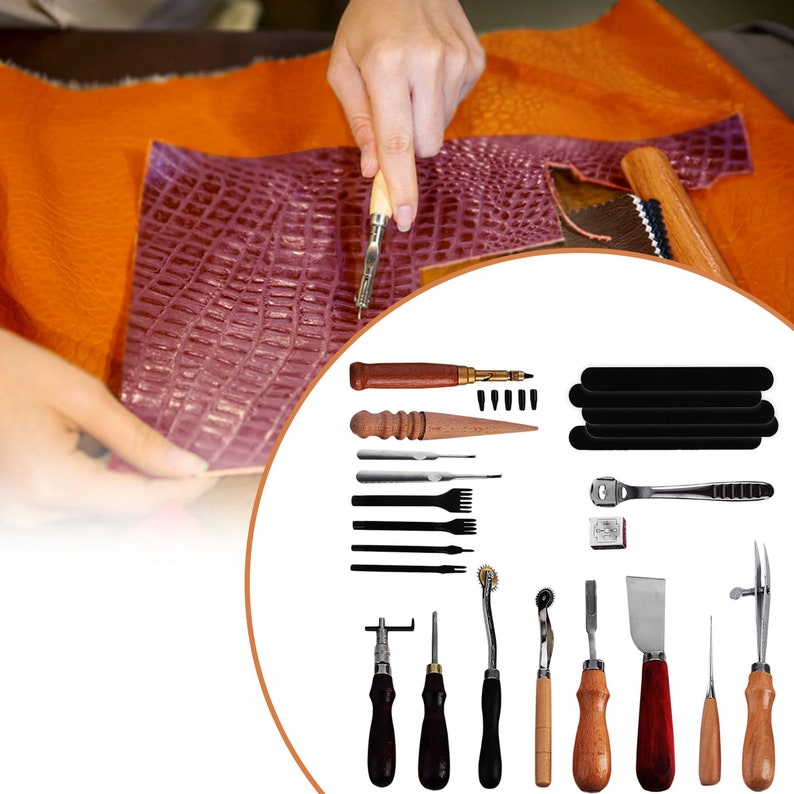 Leather Craft Hand Tool Kit, Leather Sewing Tools, Sewing Stitching Carving Work Saddle, Leather Hand Stitching Kit for Sewing Kit For Men image 9