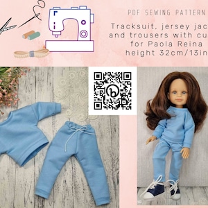 Tracksuit, jersey jacket and trousers with cuffs for Paola Reina 32cm/13in, PDF sewing pattern, Instant Download doll clothes pattern