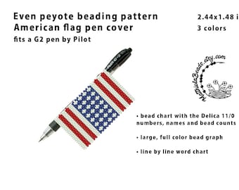 American flag pen cover Digital pdf pattern Even peyote stitch Beading DIY patriotic Pen Wrap G2 Pilot instant download delica pattern