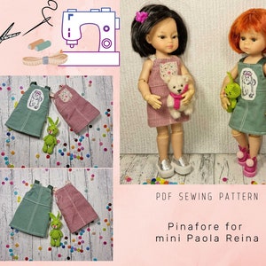 Pinafore for mini Paola Reina PDF sewing pattern for doll 8 inches Instant Download pattern doll clothes