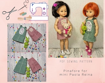 Pinafore for mini Paola Reina PDF sewing pattern for doll 8 inches Instant Download pattern doll clothes