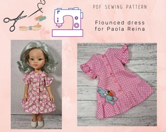 Flounced dress for Paola Reina digital PDF sewing pattern Summer dress for doll 13 inches 32 cm Instant Download pattern of doll clothes
