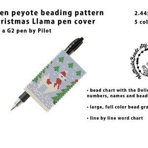 Christmas Llama pen cover PDF pattern Even peyote Beading Pattern Pen Wrap G2 pen by Pilot  DIY beadwork Christmas gift for delica 11 size