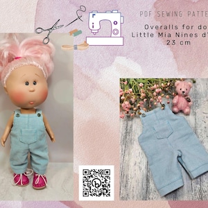 Overalls for Mia Nines d'Onil 23 cm, digital PDF sewing pattern doll clothes, Instant download, step by step video tutorial