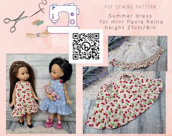 Summer dress for mini Paola Reina PDF sewing pattern dress for doll height 21cm/8in Instant Download pattern doll clothes Easy for beginners