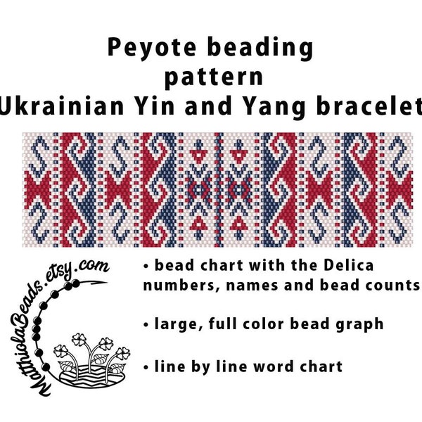 Bracelet de manchette ukrainien Yin et Yang Peyote impair même Peyote PDF modèle bracelet perle graphique Delica perle grande perle graphique mot graphique