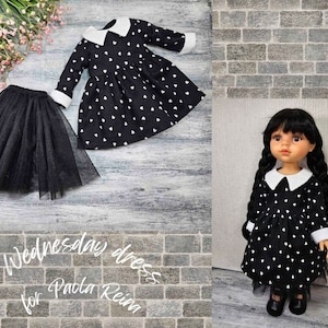 Wednesday Heart Dress with Tulle Underskirt: Paola Reina 13&quot; Doll Outfit