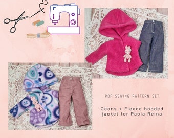 Jeans + Fleece hooded jacket for Paola Reina doll 13 inch 32 cm easy digital PDF sewing pattern for beginners Instant Download doll clothes