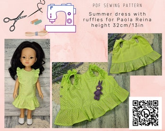 Paola Reina 13" Doll Dress Sewing Pattern: Ruffle Summer Outfit (PDF Pattern)