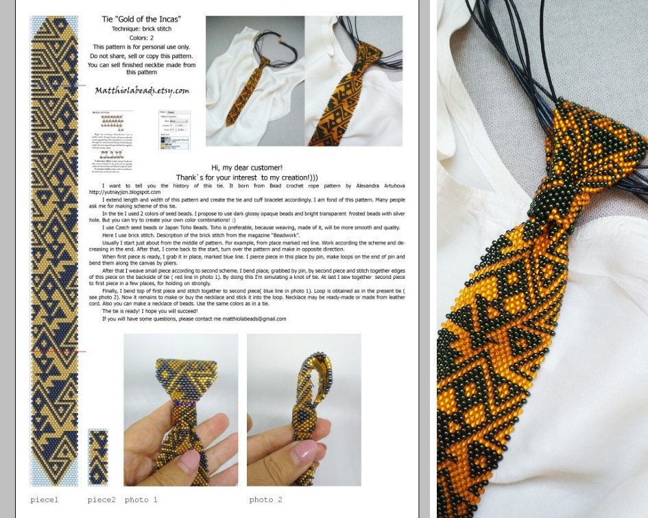 beaded necktie pattern with instruction