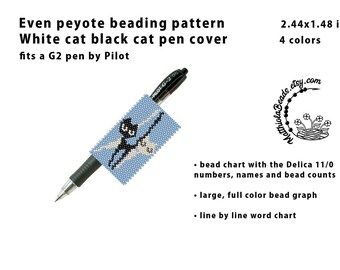Best friend gift White cat black cat pen cover PDF Pattern Even peyote Beading DIY Pen Wrap G2 Pilot instant download handmade delica 11/0