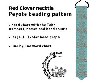 Red Clover necktie Peyote beading pattern large pattern PDF Peyote seed beads pattern download peyote stitch odd peyote Toho pattern