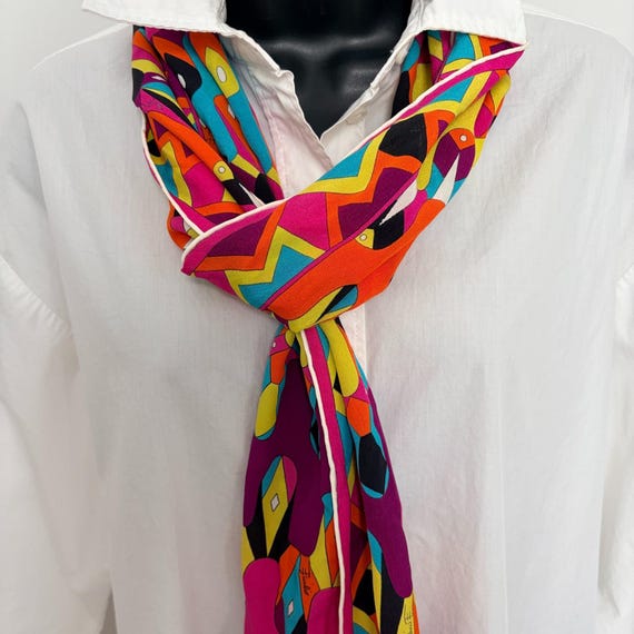 Emilio Pucci Vintage Silk Scarf Geometric Abstract Print 1970s OS Multicolor