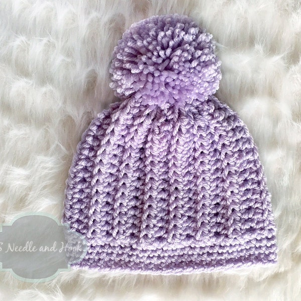 Crochet Hat Pattern, Chunky Ribbed Crochet Beanie Pattern, Crochet Beanie with Pompom, Vertical Rib Hat Pattern, Instant Download