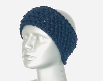 Blue Crochet Headband, Dark Teal Ear Warmer, Dark Cyan Knit Headband, Blue Green Winter Headband, Crochet Head Warmer