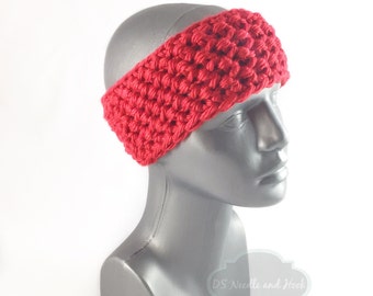 Red Crochet Headband, Chunky Scarlet Ear Warmer, Bright Red Head Wrap, Ruby Red Winter Headband, Head Warmer,