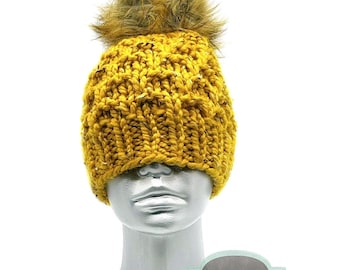 Chunky Crochet Hat With Pom Poms, Womens Hat, Winter Hat  display picture 3