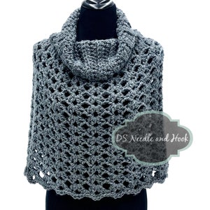 Dark Gray Cowl Neck Capelet, Charcoal Lacy Poncho, Slate Grey Pullover Cape, Crochet Sweater, Turtleneck Poncho, Crochet Top