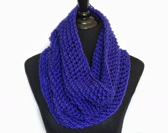 Blue Crochet Scarf, Crochet Cowl, Indigo Infinity Scarf, Royal Blue Neck Warmer, Handmade Crochet Scarf, Bright Blue Snood Scarf