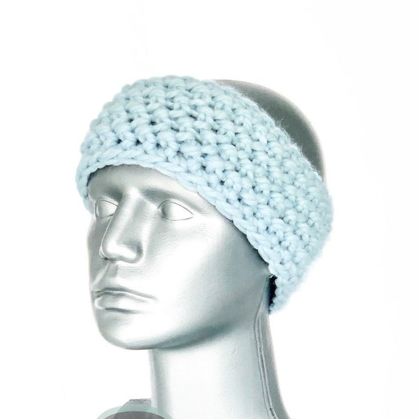 Blue Crochet Headband, Pastel Blue Ear Warmer, Baby Blue Knit Head Wrap, Light Blue Winter Headband, Warm Ski Head Warmer,