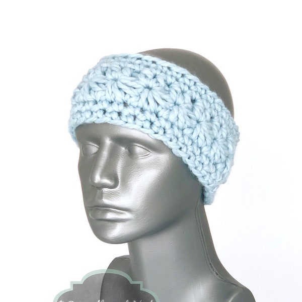 Blue Crochet Headband, Pastel Blue Ear Warmer, Baby Blue Knit Head Wrap, Light Blue Winter Headband, Pastel Head Warmer,