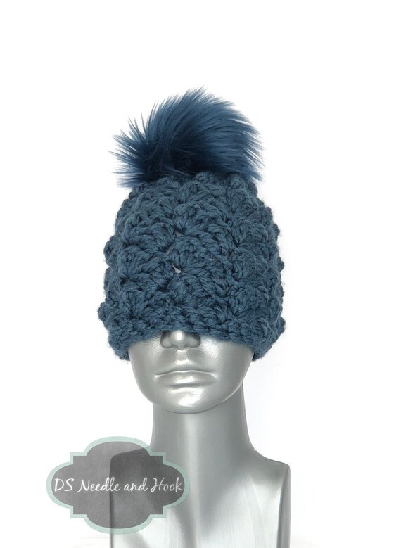 NWOT Knit Slouchy Navy Blue Beanie with Patch on Front and  display picture 2