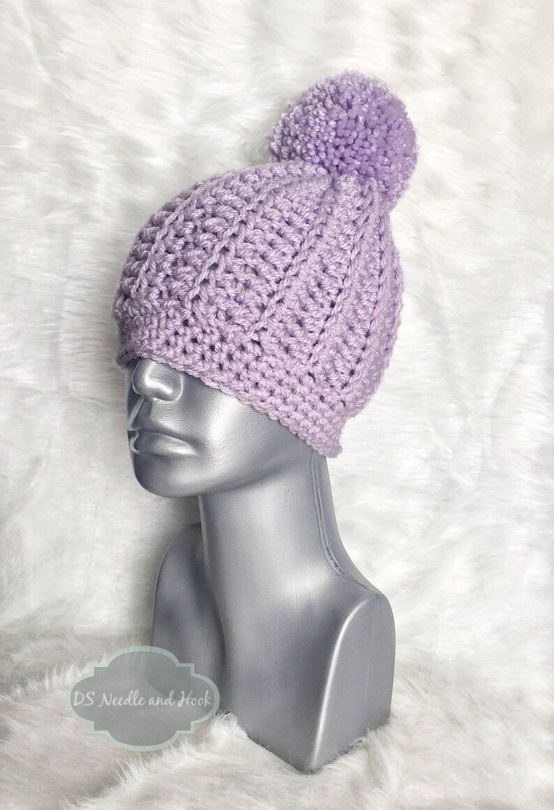 Crochet Hat Pattern, Chunky Ribbed Crochet Beanie Pattern, Crochet Beanie with Pompom, Vertical Rib Hat Pattern, Instant Download image 3