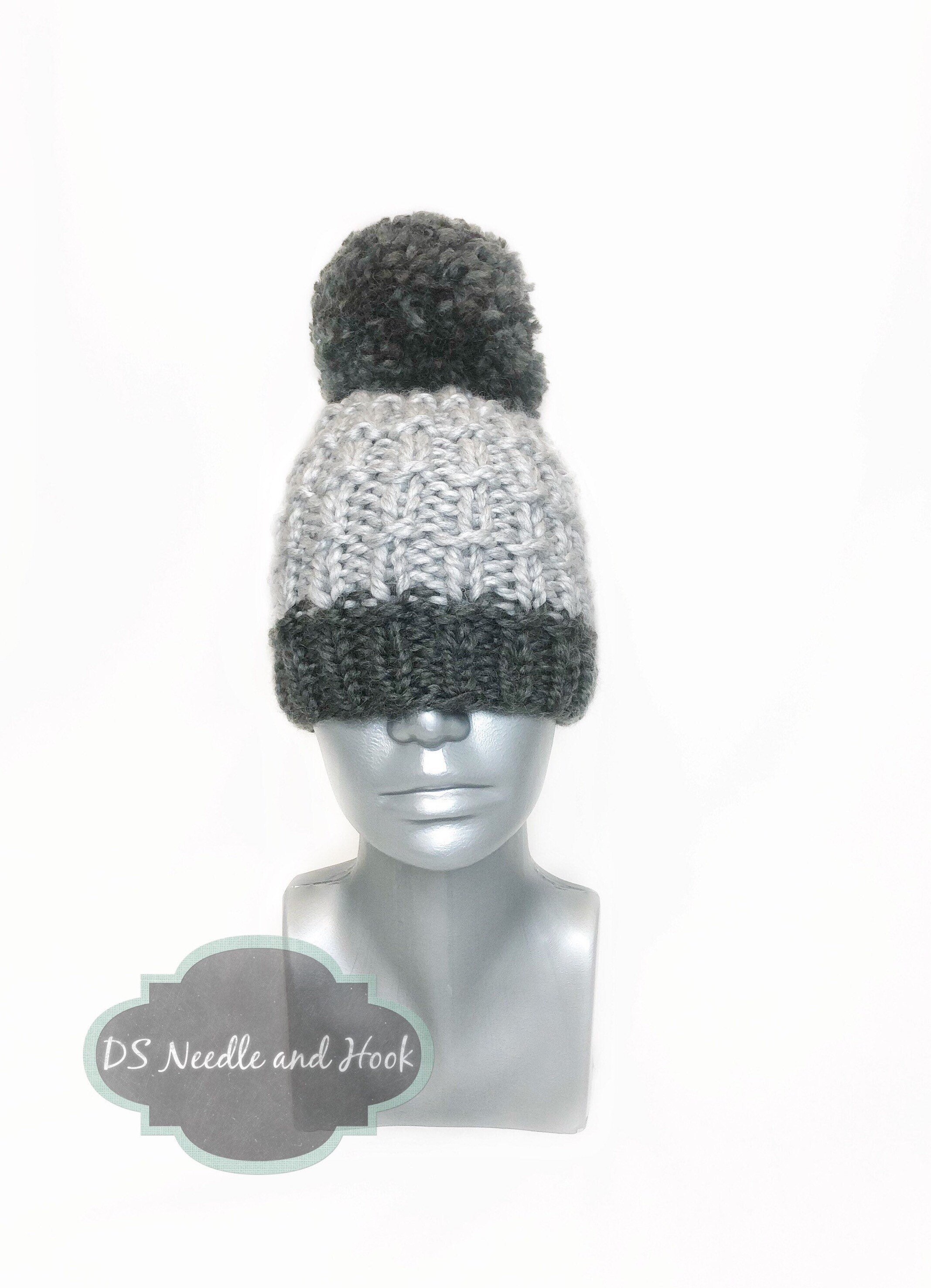 Women’s Mixed Light Grey Winter Ribbed Beanie Hat Chunky Cable Knit Pompom Warm Kinley Knit Beanie Hat with Finn Raccoon Pom Pom in Grey  main image 4