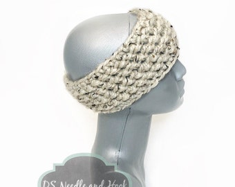 Crema Tweed Crochet Headband, Chunky Beige Ear Warmer, Off White Knit Earwarmer, Knit Winter Headband, Oatmeal Head Warmer