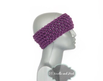 Purple Crochet Headband, Chunky Aubergine Ear Warmer, Lavender Head Wrap, Knit Winter Headband, Purple Head Warmer
