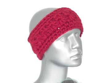 Red Crochet Headband, Chunky Scarlet Ear Warmer, Bright Red Head Wrap, Ruby Red Winter Headband, Cherry Red Head Warmer,