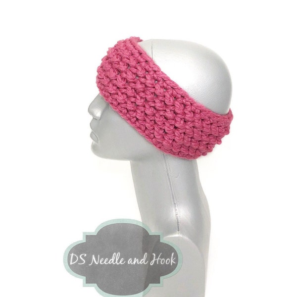 Pink Crochet Headband, Chunky Magenta Ear Warmer, Bright Pink Head Wrap, Knit Winter Headband,  Fuchsia Head Warmer