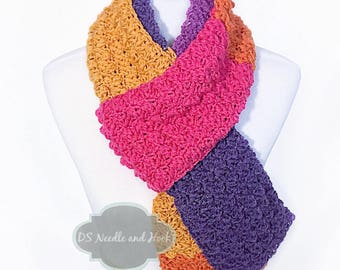 Purple, Pink, Orange Crochet Scarf, Striped Crochet Super Scarf, Long Neck Warmer, Colorful Wrap Scarf, Knit Super Scarf