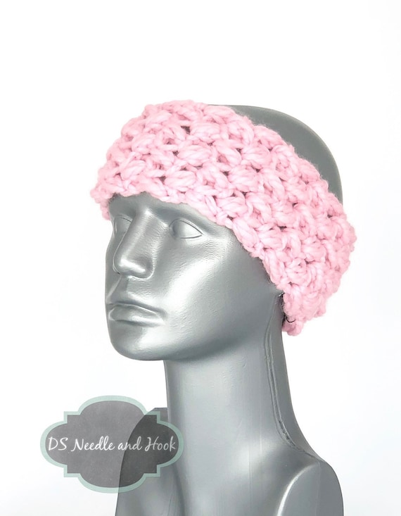 Pink Crochet Headband, Chunky Pastle Pink Ear Warmer, Bright Pink