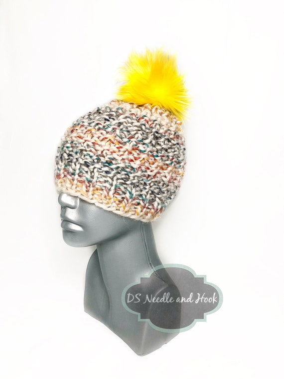 Handmade Wool Cream Knit Beanie with Blue, Yellow & Green Accents Wool Beanie – Norwegian Hand-Knit, Unique Colorway | The  main image 3