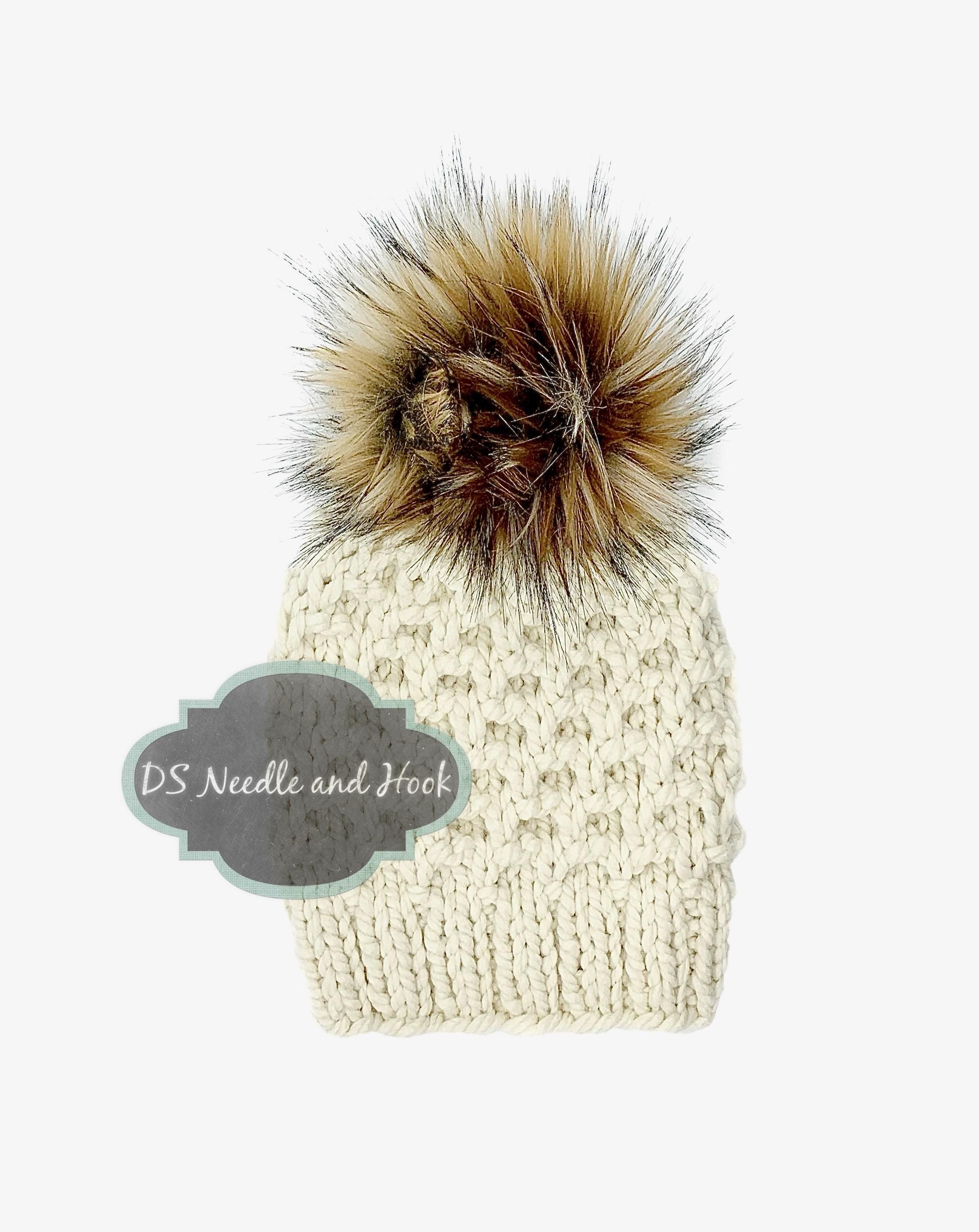 Odina NWT Cream Faux Fur Pom Beanie - Women\'s Hat Slouchy beanie hat in cream color: FurHatWorld main image 4