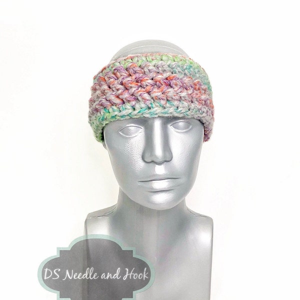 Pink, Green, Purple, Blue Crochet Headband, Chunky Teal and Red Ear Warmer, Colorful Knit Head Wrap, Textured Winter Headband