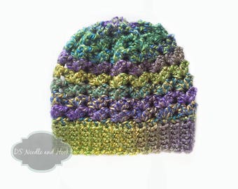 Crochet Winter Hat Pattern, Lacy Crochet Beanie Pattern, Crochet Beanie with Pompom, Double V Crochet Hat Pattern, Instant Download